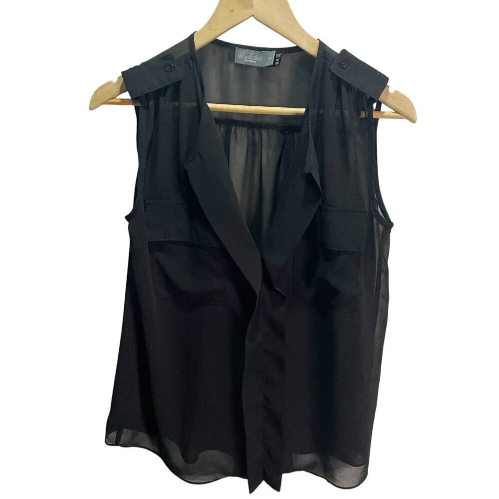 Costa Blanca Collection Black Sheer Pocket  Blouse S‎ Career Flowy